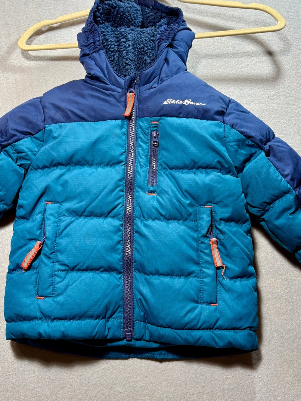 Eddie Bauer Teal and Navy Quilted Hooded Jacket